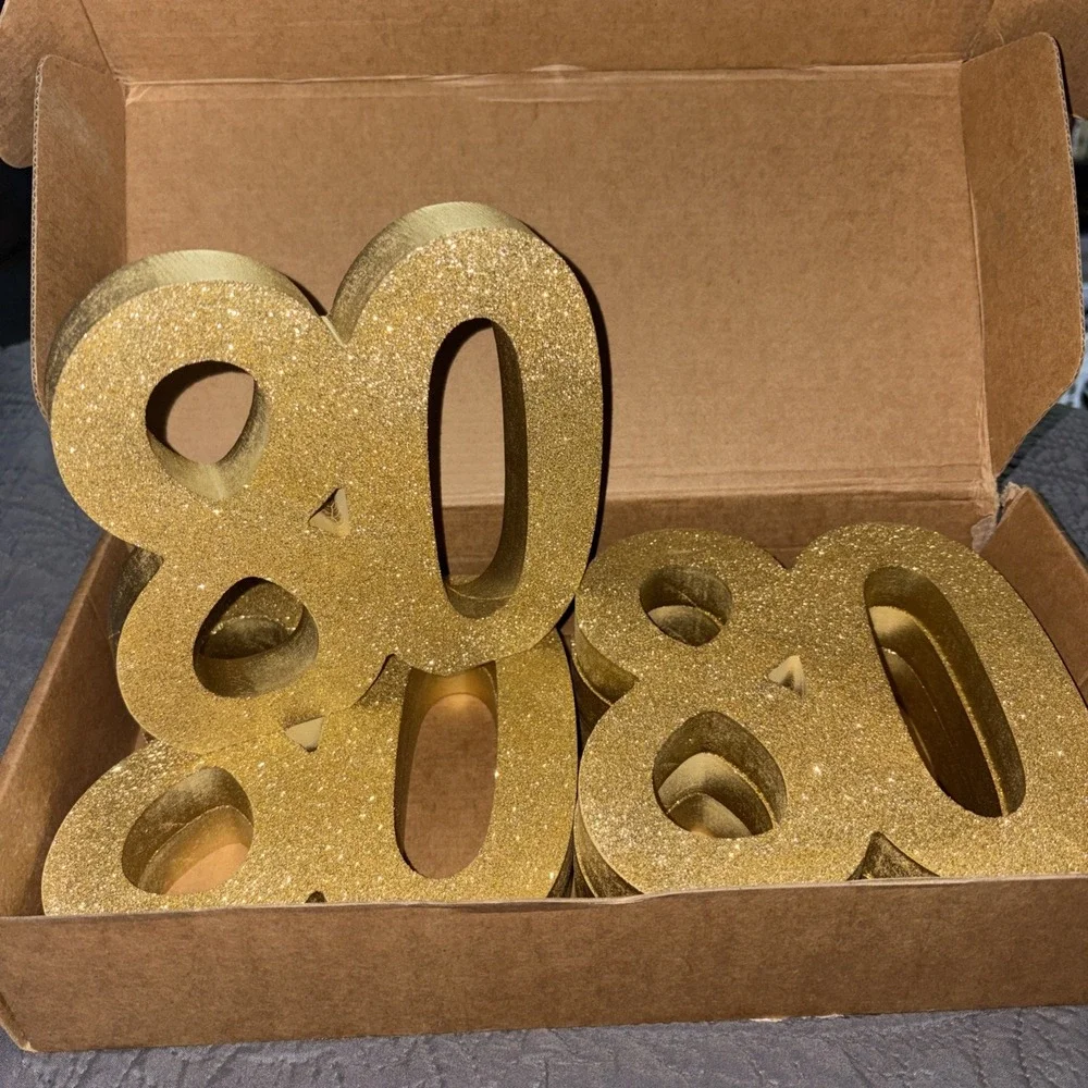6 PCS 80th Birthday Decoration Gold Glitter Number Table Topper Centerpiece